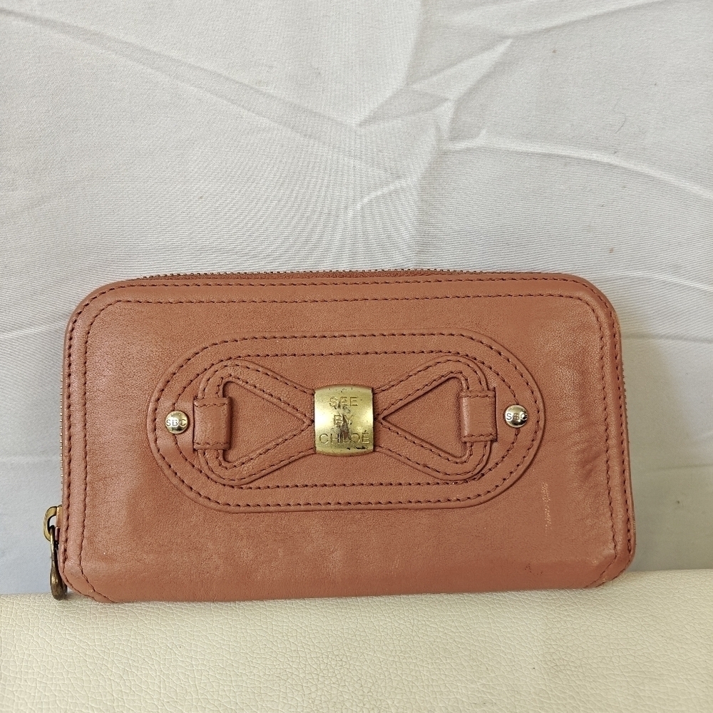 See By Chloe Long Zip Wallet Pink Leather Authentic